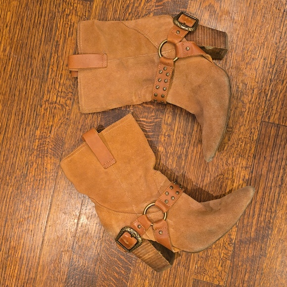 Dingo Women's Dancin Queen Tan Suede Pointed Toe Mid-Calf Boots Shoes Size 9 - Picture 1 of 9